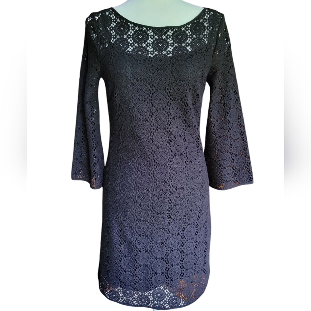 Lilly Pulitzer Black Crochet Long Sleeve Shift Dress